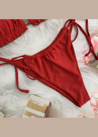 Червоний літній жіночий роздільний купальник шторка на зав'язках леопардовий No Brand