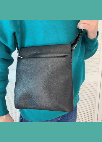 Сумка чоловіча через плече для документів з натуральної шкіри містка, чорна No Brand (333705720)