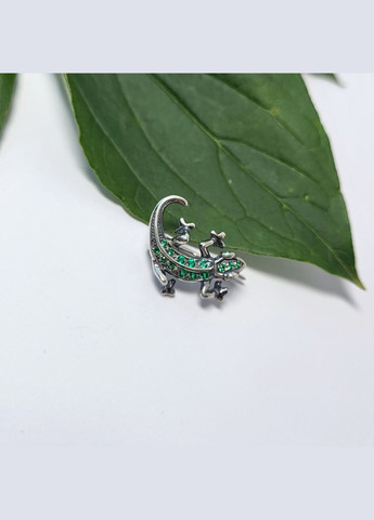 Серебряная Брошка Саламандра с зелеными камнями серебро 925 пробы Черненное 6049 2.30г No Brand (317206174)