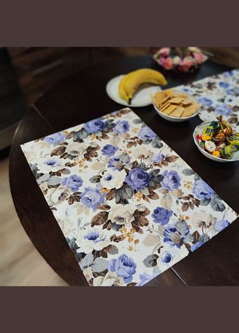 Сервировочный коврик (ланчмат) (набор из 2) водоотталкивающий с цветочным рисунком в белых и голубых тонах Maystat (305390773)