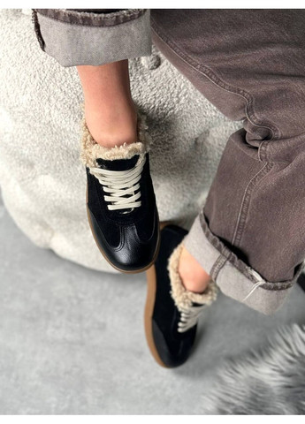 Натуральные зимние кроссовки No Brand чёрные зима (365438620)