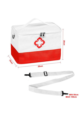 Аптечка, сумка-органайзер для медикаментів Середня 26 x 20 x 18 см з ременем Біла з червоним ( код: IBC003MOR ) No Brand (334689360)