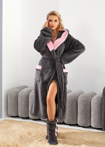 Жіночий довгий махровий халат з капюшоном та чобітками Modena (305776616)