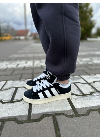 КРОСІВКИ ЖІНОЧІ ADIDAS CAMPUS 00S BLACK BEIGE FUR АДІДАС КАМПУС No Brand чорні демісезони (367177831)