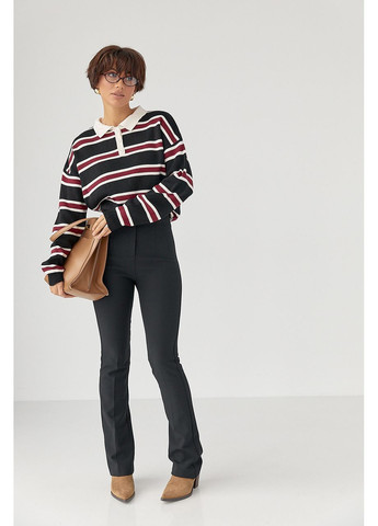 Кофта-поло в полоску свободного фасона - серый цвет Lurex (364967748)