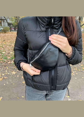 Женская бананка мессенджер на грудь из экокожи с молнией черная (sku_197) No Brand (330576914)