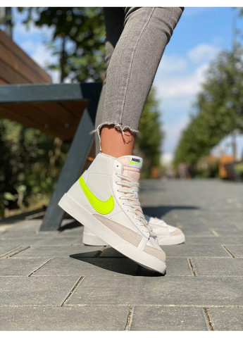 Сірі Осінні кросівки чоловічі nike blazer white «neon green logo» найк блейзер No Brand