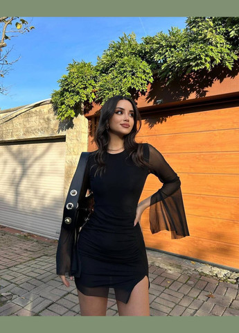 Черное кэжуал мини платье с сеточкой колокол Adelante однотонное