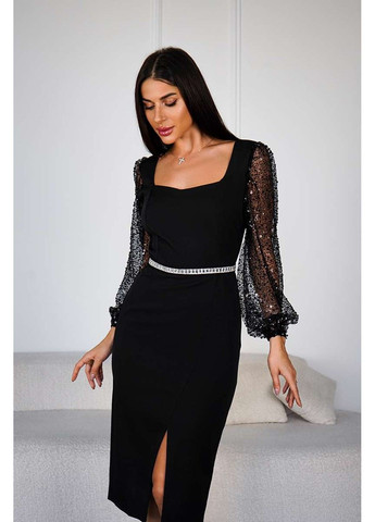 Чорна коктейльна сукня бісерні рукави 24084 чорна Tanita-Romario