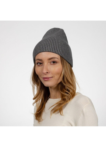 Шапка біні жіноча вовна з віскозою сіра БЛЕЙК LuckyLOOK 653-139 (322791590)