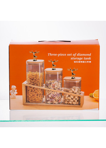 Набір банок для сипучих продуктів 3 штуки 700 мл/900 мл/110 мл на бамбуковій підставці 64486-58 Yiwu (371161373)