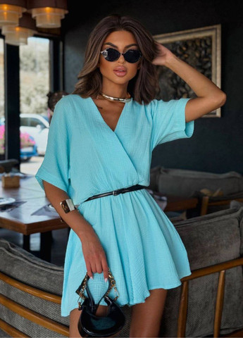 Изысканный легкий свободный летний комбинезон с запахом и поясом Tik-Tak комбинезон-шорты однотонный бирюзовый повседневный муслин