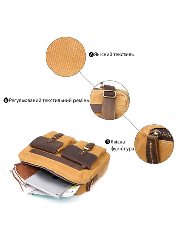 Стильный портфель из качественного текстиля из кожаными вставками 20874_1 Светло-коричневый Vintage (362588724)