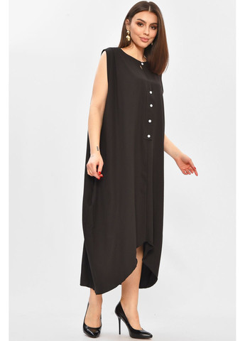 Черное повседневный платье женское полубатальное черного цвета с баской Let's Shop однотонное