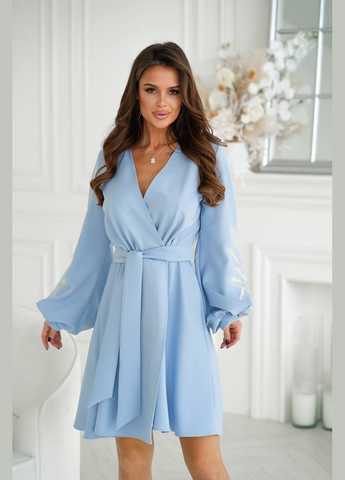 Блакитна сукня на запах з вишивкою Украина