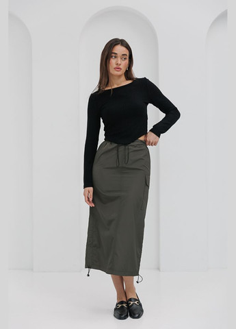 Спідниця міді з плащової тканини хакі з розрізом ззаду Arjen (294907716)