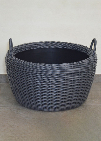 Кошик для дров плетений (дровниця) з штучного ротанга ручної роботи. Колір Графіт. 45 літрів Handmade (327878848)