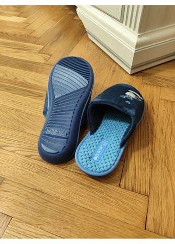 Синие женские комнатные тапочки тёмно-синие велюровые с закрытым носом 41 Белста