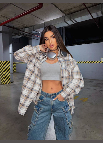 Бежевая повседневный, кэжуал рубашка в клетку Vakko с длинным рукавом