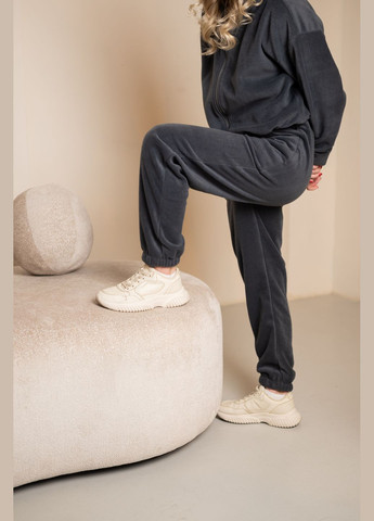 Жіночий флісовий костюм на замку з капюшоном сірого кольору, No Brand 7032 (316703280)