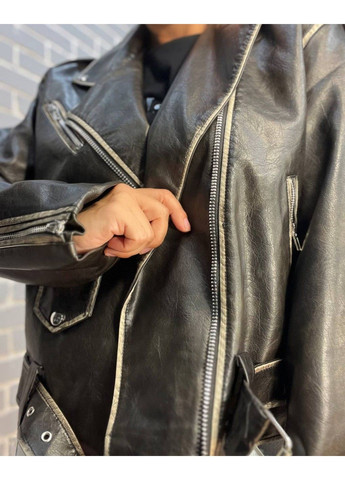 Чорна демісезонна куртка жіноча 2456 косуха блискавки пояс варені шви екошкіра AFTF BASIC