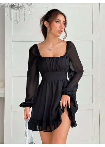 Черное платье SHEIN однотонное