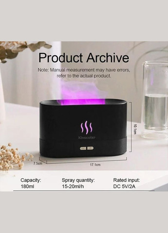 Ультразвуковий аромадифузор з імітацією вогняного полум'я зволожувач повітря нічник (Black) No Brand (341317073)