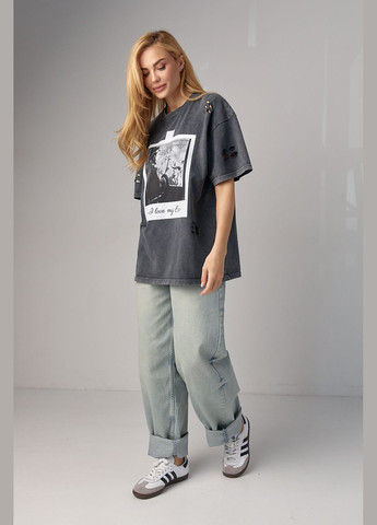 Сіра літня жіноча трикотажна футболка в стилі grunge Lurex