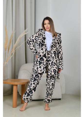 Темно-бежева жіноча махрова піжама штани і халат Osoblyva