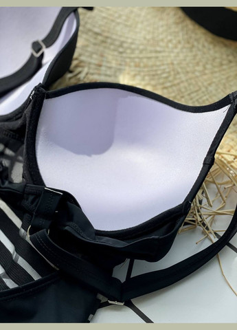 Чорний літній стильний купальник з вставочкою сіткою та спинкою на завʼязках суцільний Vakko