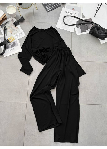 Черная всесезон пижама женская однотонная кофта + брюки Style Point