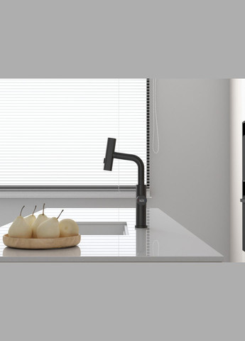 Змішувач на кухню водоспад з висувною лійкою чорний LB-35 Nett (336935092)