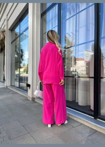 Женский тройка брюки, топ и рубашка розовый No Brand костюм (322425668)
