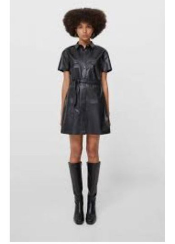 Черное платье-рубашка из искусственной кожи Stradivarius