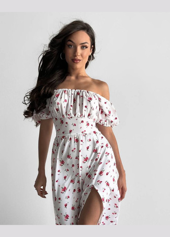 Белое повседневный, кэжуал платье в цветочный принт No Brand с цветочным принтом