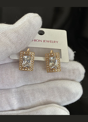 Сережки з великим каменем англійський замок золотого кольору 32427 Fashion (335015216)