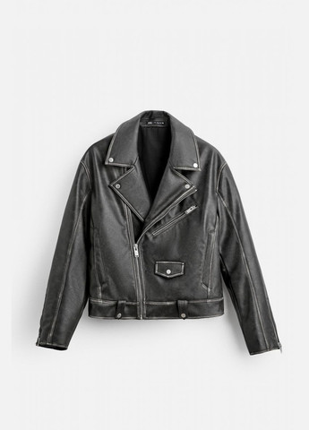 Темно-коричнева зимня куртка Zara косуха натуральна шкіра 4720/400 Black