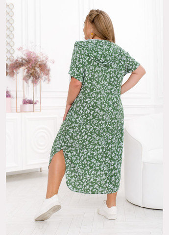 Оливковое (хаки) повседневный платье с капюшоном платье-худи No Brand с цветочным принтом