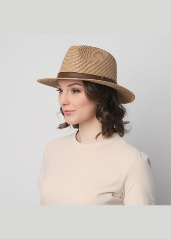 Шляпа федора женская бумага бежевая BAY LuckyLOOK 842-985 (289478390)