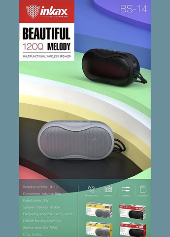 Портативная акустика — беспроводная Bluetooth колонка BS-14 черная Inkax (307024891)