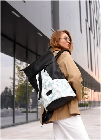Рюкзак женский роллтоп из экокожи RollTop KQN принт Palm Черный Sambag (301871398)