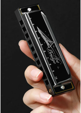 Губна гармошка Art Bridge Blues Harmonica 10 Hole C Key Діатонічна Фосфорна бронза ABS у чохлі Глянцево-чорна No Brand (368304086)
