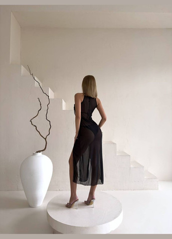 Черный летний стильный пляжный комплект с платьем раздельный No Brand