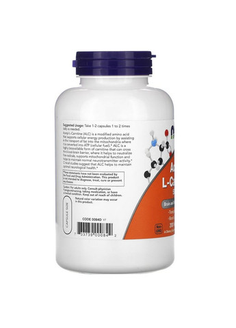 Жиросжигатель Acetyl-L-Carnitine 500 mg, 200 вегакапсул Now (293342369)