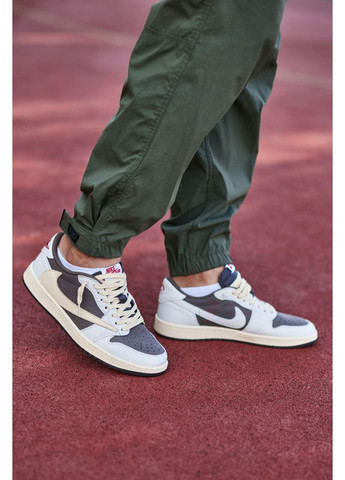 Белые демисезонные кроссовки мужские nike travis scott x air jordan 1 low og reverse mocha найк тревис скот No Brand