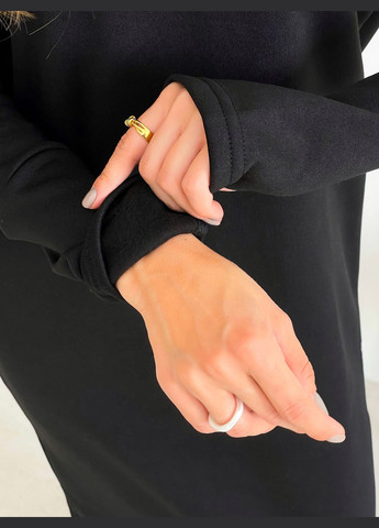 Черное повседневный, кэжуал длинное платье с капюшоном на флисе Vakko однотонное