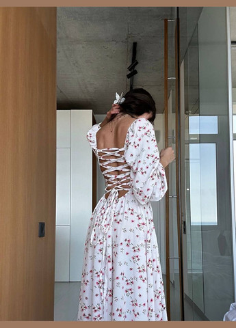 Білий повсякденний, кежуал сукня у квітковий принт No Brand з квітковим принтом