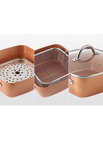 Сковорода-фритюрниця UN-5251 квадратна антипригарна з пароваркою та каструлею + скляна кришка 24 см Unique (367860883)