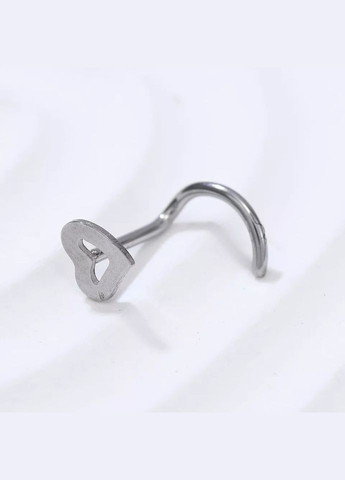 Сережки-цвяшки пірсинг гачок в ніс із серцем вигнутий із мед. стали стрази для носа No Brand (339869637)