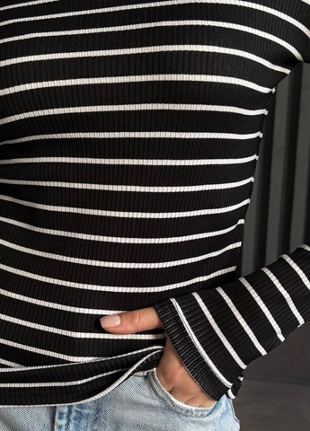 Базовый повседневный приталенный лонгслив в рубчик с узором и длинными рукавами. Tik-Tak (340334393)